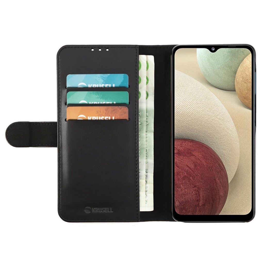 Krusell Phone Wallet, skirtas Samsung Galaxy A12, juodas kaina ir informacija | Telefono dėklai | pigu.lt