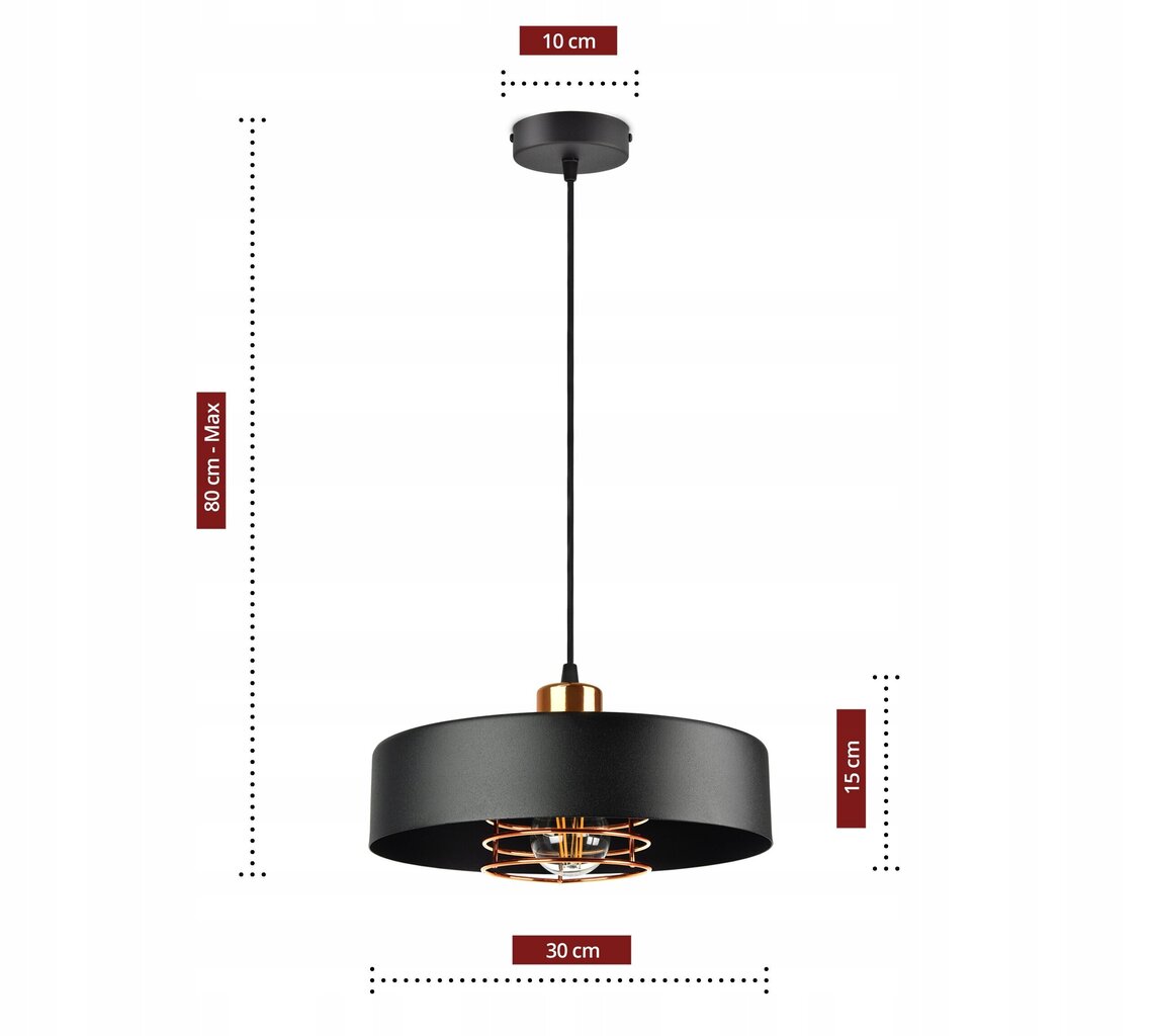 Lubinis šviestuvas Sisturas, juoda su variu E27 цена и информация | Pakabinami šviestuvai | pigu.lt