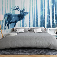 Fototapetas - Deer in the Snow (Blue) kaina ir informacija | Fototapetai | pigu.lt