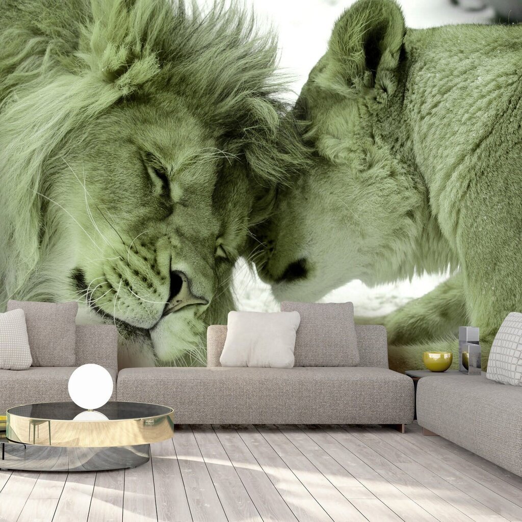Fototapetas - Lion Tenderness (Green), 98x70 kaina ir informacija | Fototapetai | pigu.lt