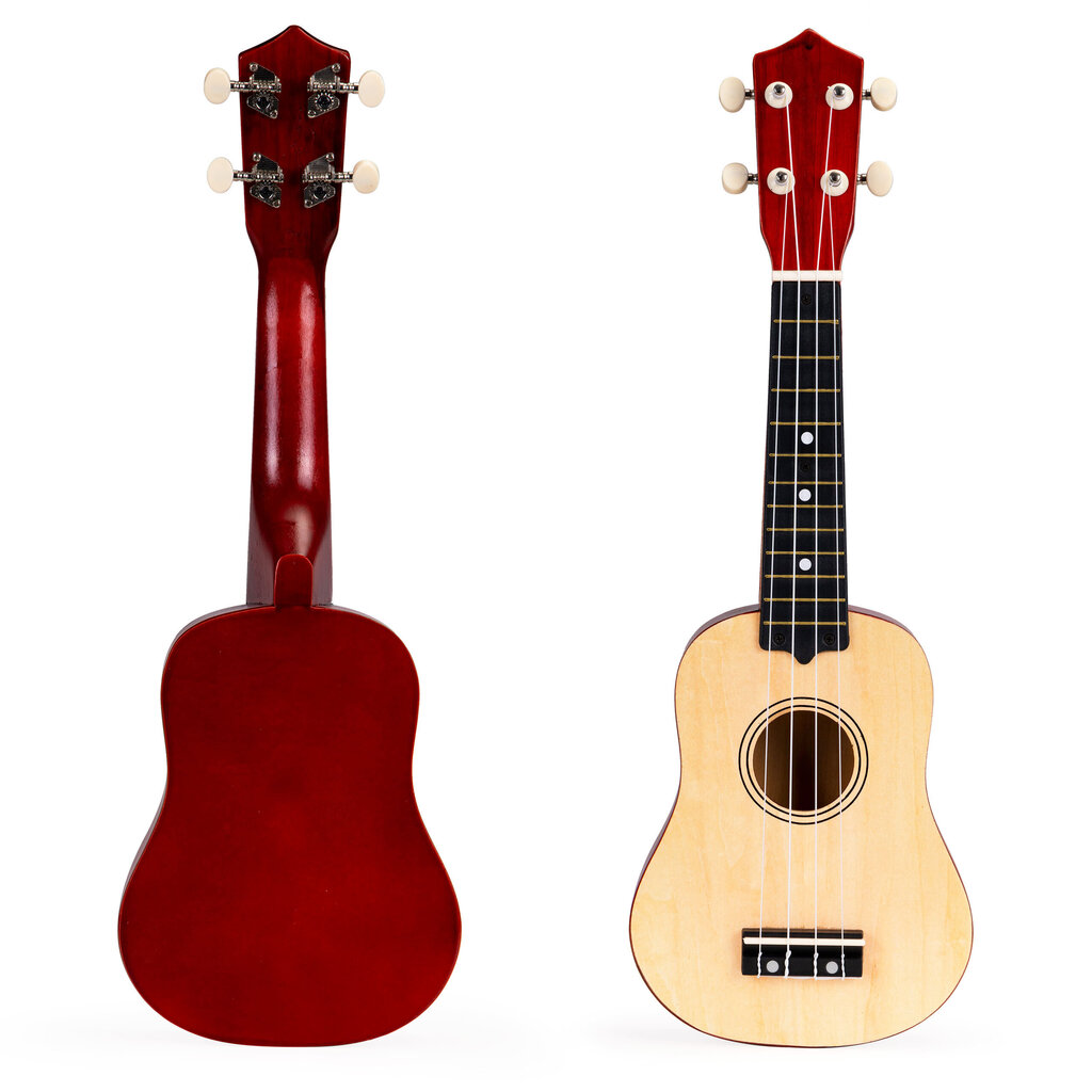 Vaikiška medinė ukulele gitara su 4 stygomis Ecotoys, ruda / smėlio spalvos цена и информация | Lavinamieji žaislai | pigu.lt