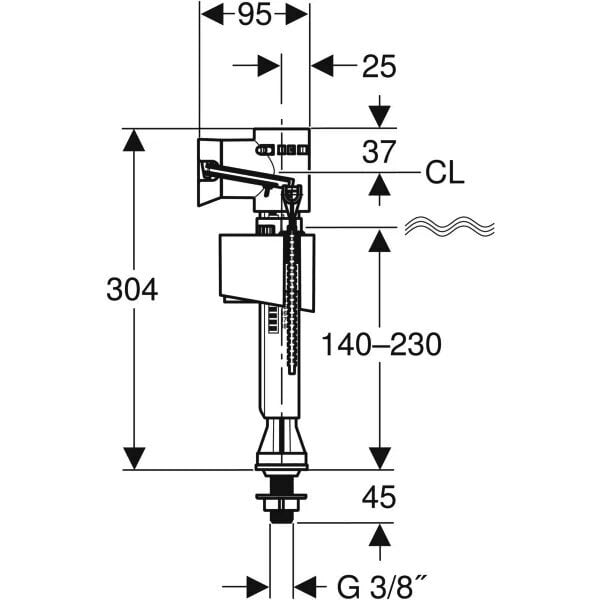 Vandens pripildymo mechanizmas Geberit 340 tipo 3/8", apatinio pajungimo, plastikinis pajungimas. 136.725.00.1 kaina ir informacija | Priedai unitazams, bidė | pigu.lt