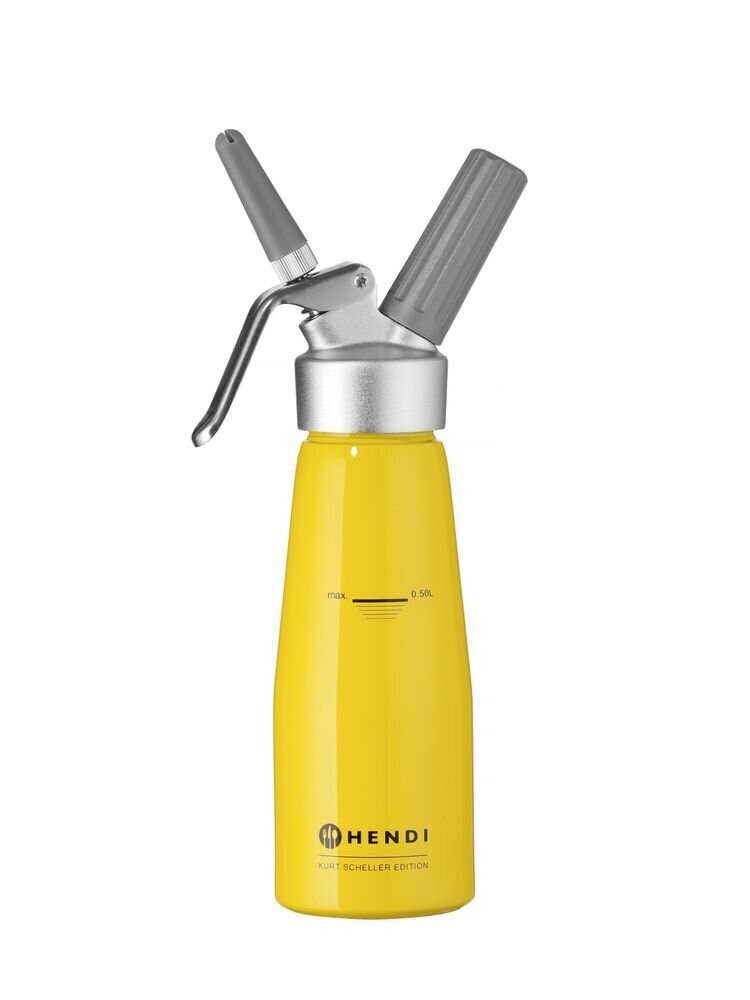 Butelis plaktai grietinėlei su sifonu 0,5 L - geltona kaina ir informacija | Virtuvės įrankiai | pigu.lt