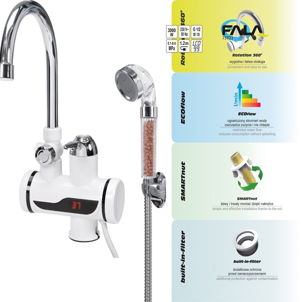 Elektrinis vandens šildytuvas/maišytuvas su dušu LCD KATLA3 kaina ir informacija | Vandens šildytuvai | pigu.lt