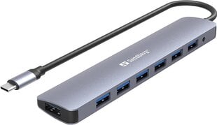 SANDBERG USB-C to 7 x USB 3.0 Hub цена и информация | Адаптеры, USB-разветвители | pigu.lt