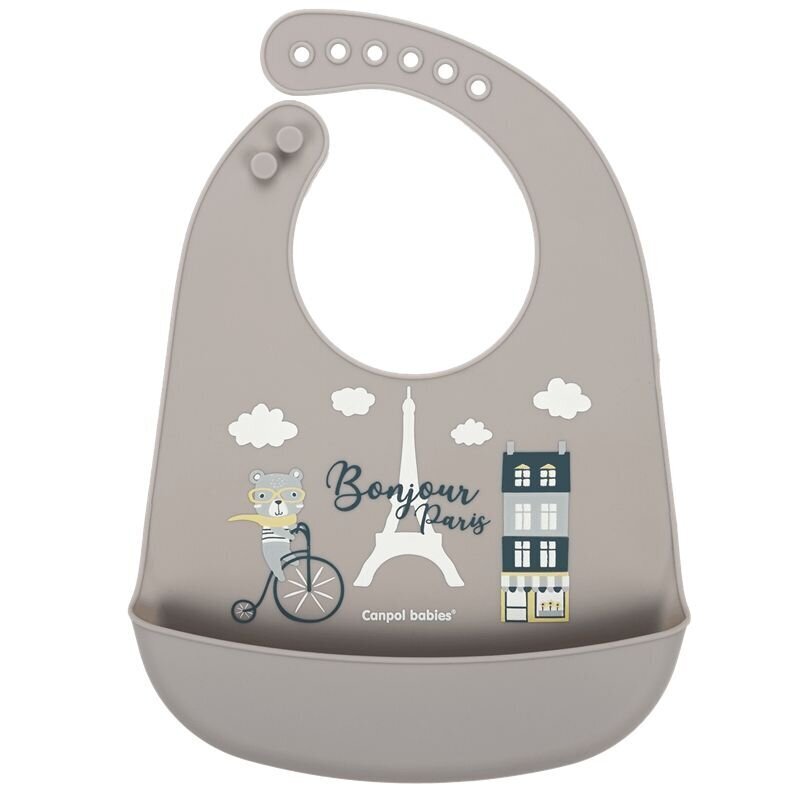 Silikoninis seilinukas su kišene Canpol Babies Bonjour Paris, navy beige, 74/027 kaina ir informacija | Seilinukai | pigu.lt