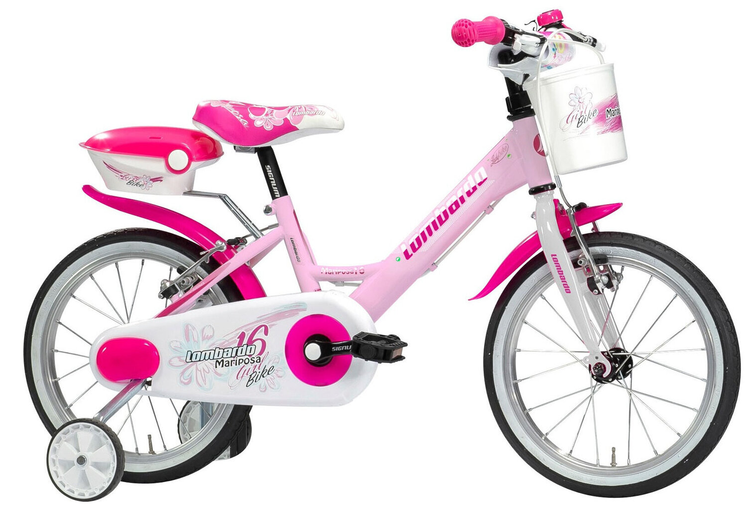 Vaikiškas dviratis Lombardo Mariposa, 16”, baltas/rožinis цена и информация | Dviračiai | pigu.lt