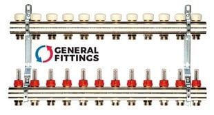 Reguliuojamas kolektorius General Fittings, 2 žiedų (su debitomačiais) kaina ir informacija | Santechnikos jungtys, ventiliai | pigu.lt