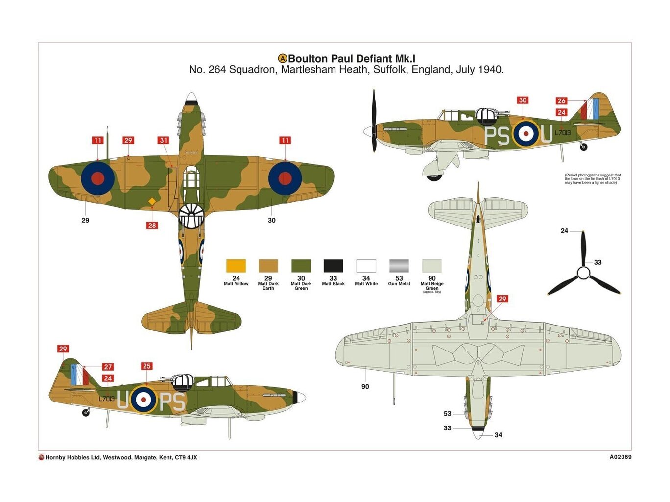 Plastikinis surenkamas modelis Airfix Boulton Paul Defiant Mk.I, 1/72, A02069 kaina ir informacija | Konstruktoriai ir kaladėlės | pigu.lt