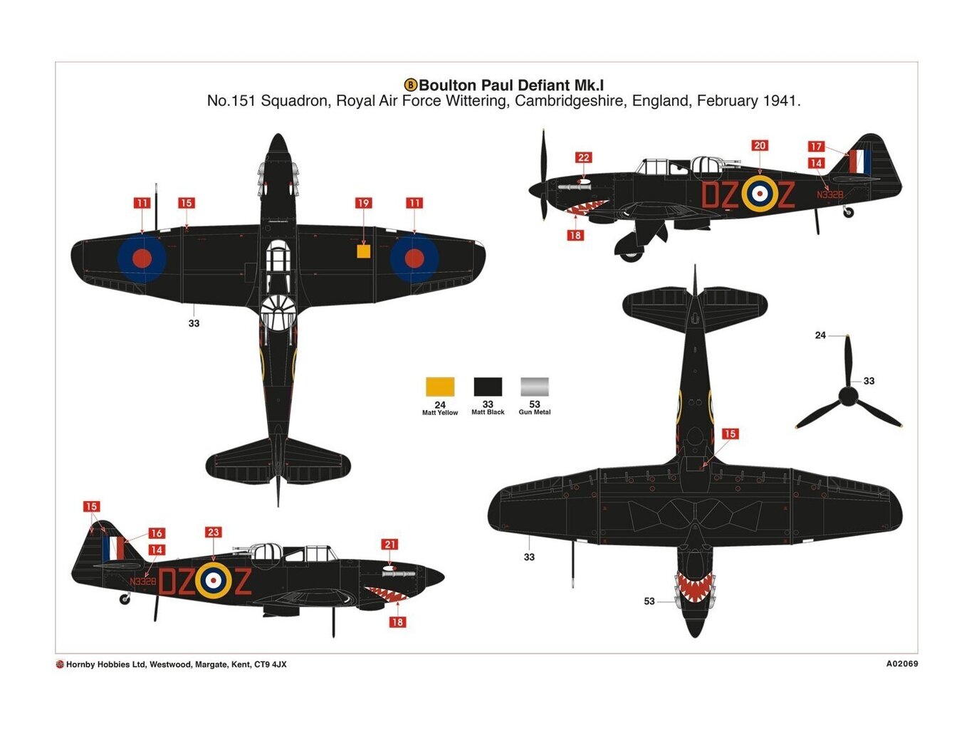 Plastikinis surenkamas modelis Airfix Boulton Paul Defiant Mk.I, 1/72, A02069 kaina ir informacija | Konstruktoriai ir kaladėlės | pigu.lt