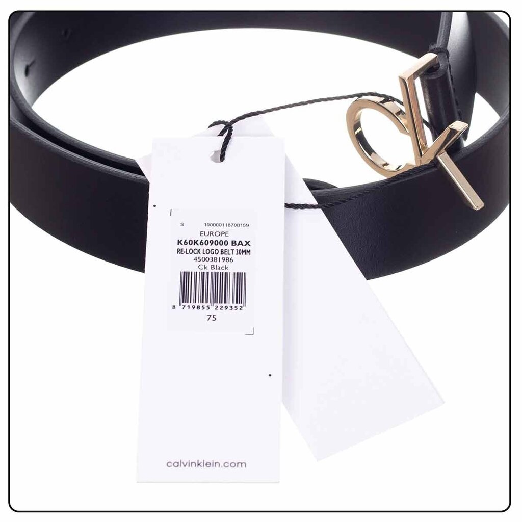 Moteriškas diržas Calvin Klein RE-LOCK LOGO BELT 30 mm, juodas K60K609000 BAX 41748 90 kaina ir informacija | Moteriški diržai | pigu.lt