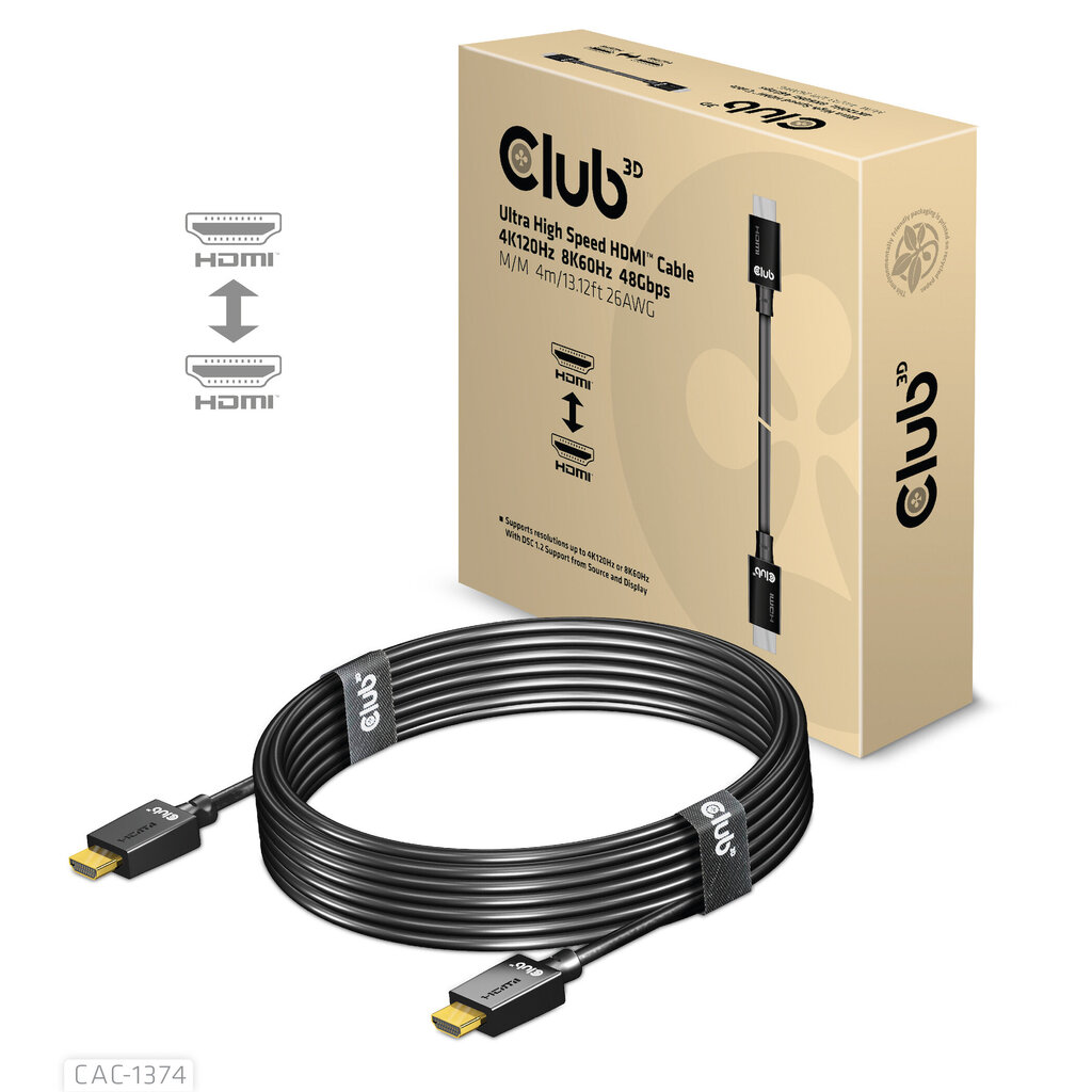 Club 3D CAC-1374, HDMI, 4 m kaina ir informacija | Kabeliai ir laidai | pigu.lt