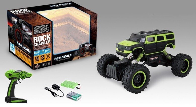 Nuotoliniu būdu valdomas visureigis Rock Crawler 4WD, 1:14, žalias kaina ir informacija | Žaislai berniukams | pigu.lt