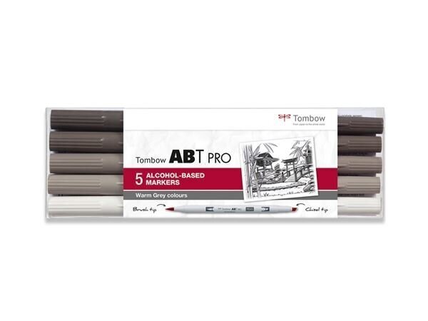 TOMBOW ABT PRO flomasterių-teptukų rinkinys, 5 šilti pilki atspalviai kaina ir informacija | Piešimo, tapybos, lipdymo reikmenys | pigu.lt
