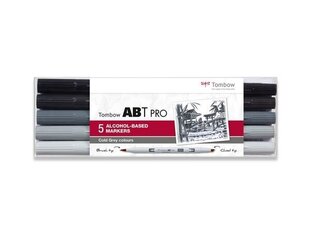 TOMBOW ABT PRO flomasterių-teptukų rinkinys, 5 šalti pilkos spalvos atspalviai kaina ir informacija | Piešimo, tapybos, lipdymo reikmenys | pigu.lt