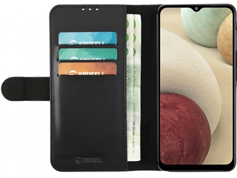 Krusell Phone Wallet, skirtas Samsung Galaxy A02, juodas kaina ir informacija | Telefono dėklai | pigu.lt