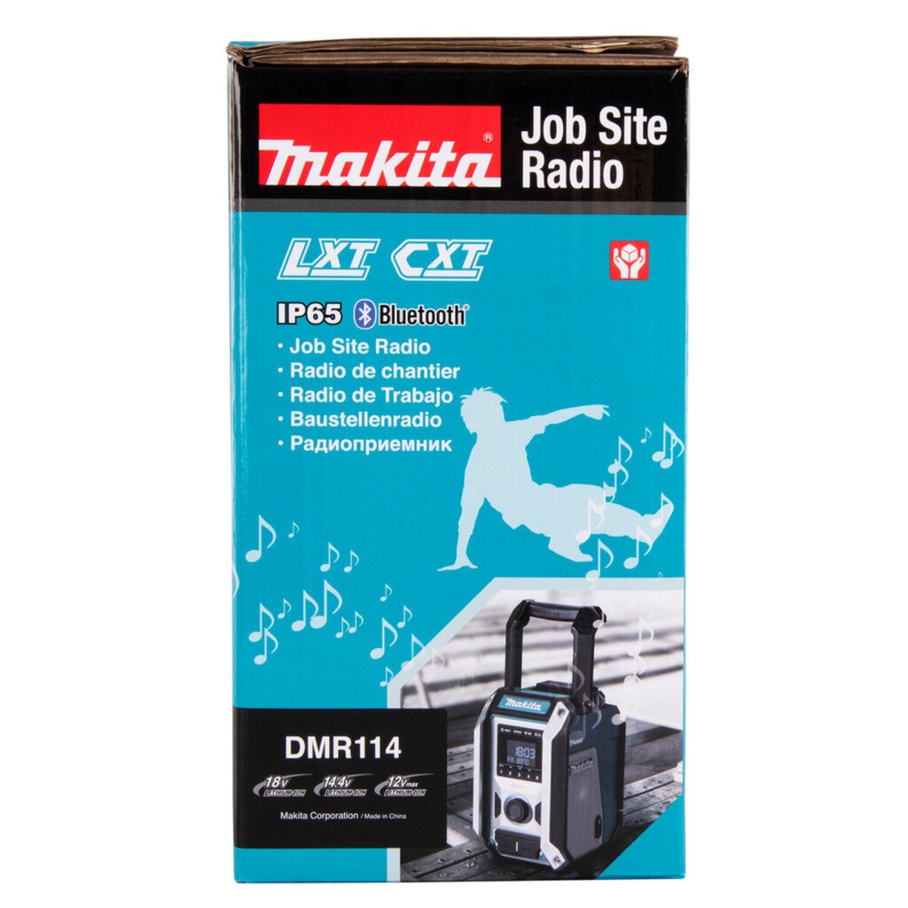 Nešiojamas akumuliatorinis radijo imtuvas Makita DMR114 (Bluetooth/AUX/FM) IP65 цена и информация | Garso kolonėlės | pigu.lt