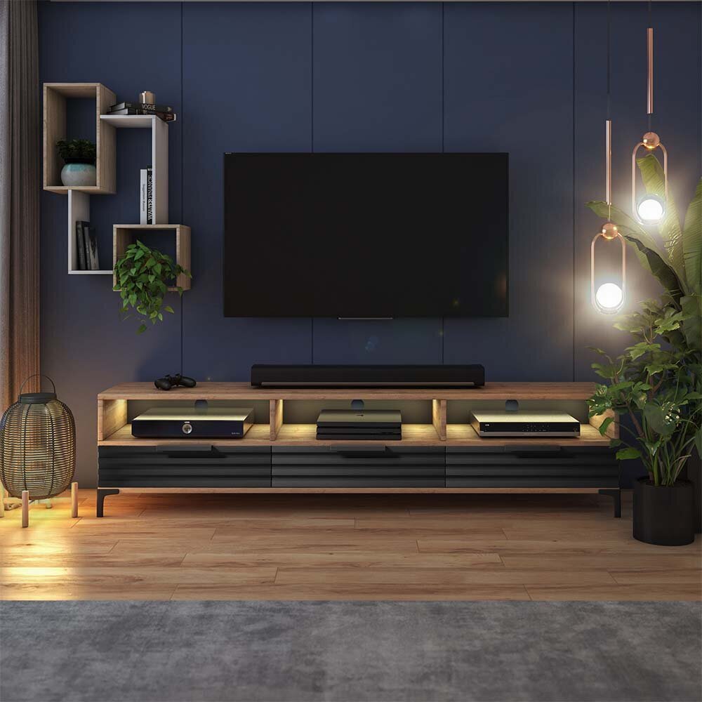 TV staliukas Selsey Rikke 3D LED, rudas/juodas kaina ir informacija | TV staliukai | pigu.lt