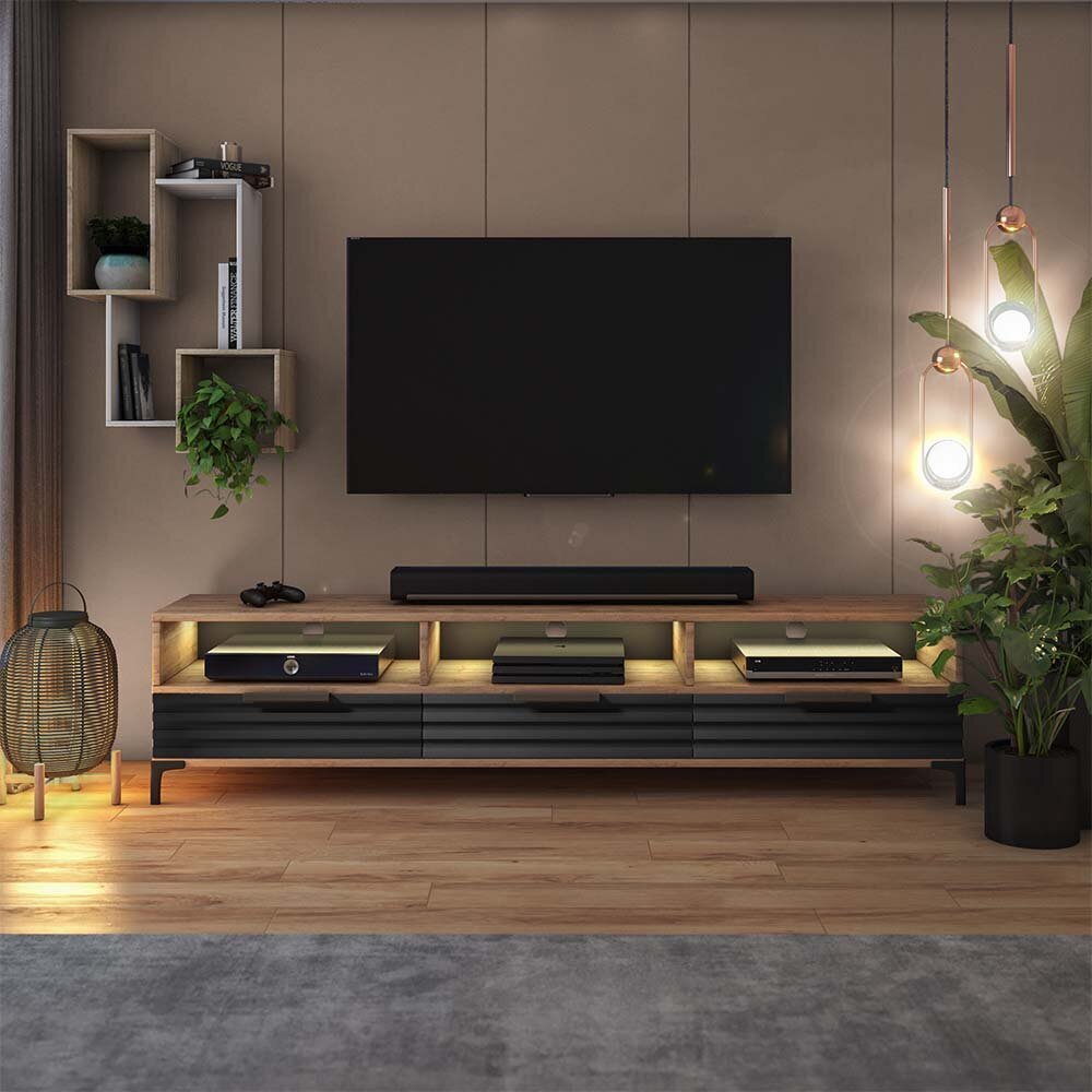 TV staliukas Selsey Rikke 3D LED, rudas/juodas kaina ir informacija | TV staliukai | pigu.lt