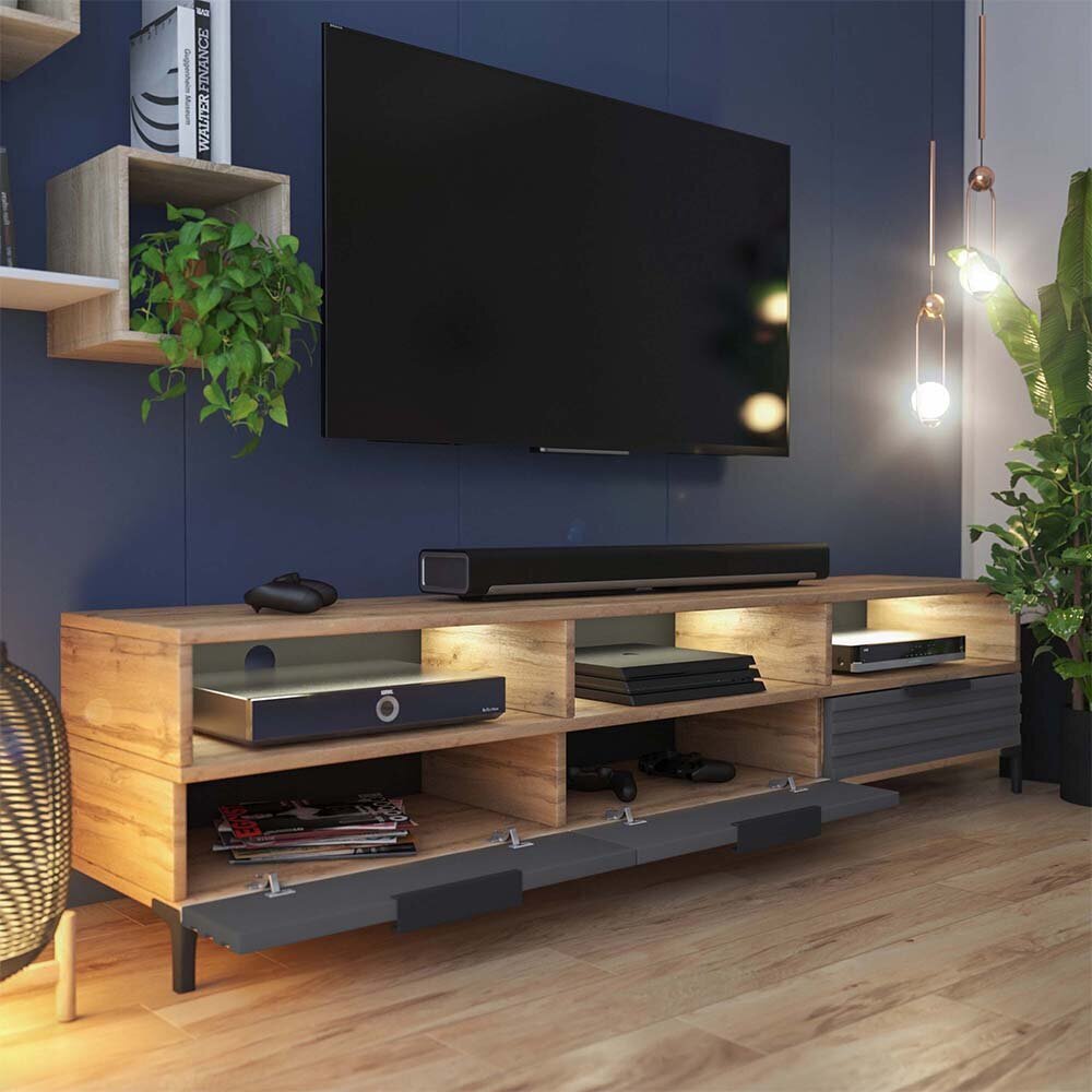 TV staliukas Selsey Rikke 3D LED, rudas/pilkas kaina ir informacija | TV staliukai | pigu.lt