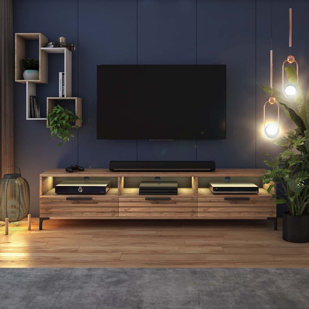 TV staliukas Selsey Rikke 3D LED, rudas kaina ir informacija | TV staliukai | pigu.lt