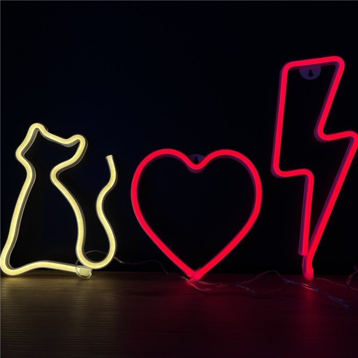 LED Neon lamp HEART red battery/USB kaina ir informacija | Įmontuojami šviestuvai, LED panelės | pigu.lt