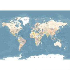 Fototapetai - Mėlynas pasaulio žemėlapis anglų kalba цена и информация | Фотообои с инструментом и клеем - Бежевые листья эвкалипта, 400x280 см | pigu.lt