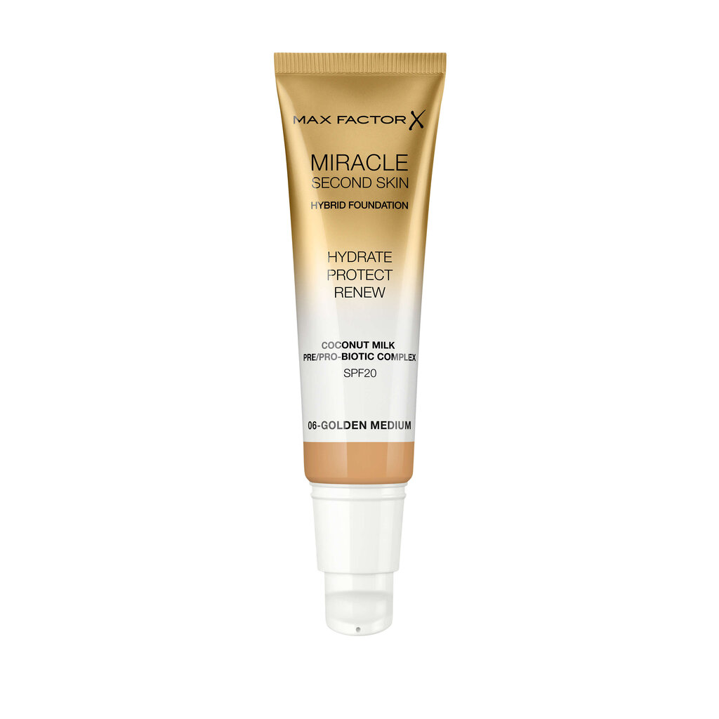 Drėkinamasis makiažo pagrindas Max Factor Miracle Second Skin SPF20, 30 ml, 06 Golden Medium kaina ir informacija | Makiažo pagrindai, pudros | pigu.lt