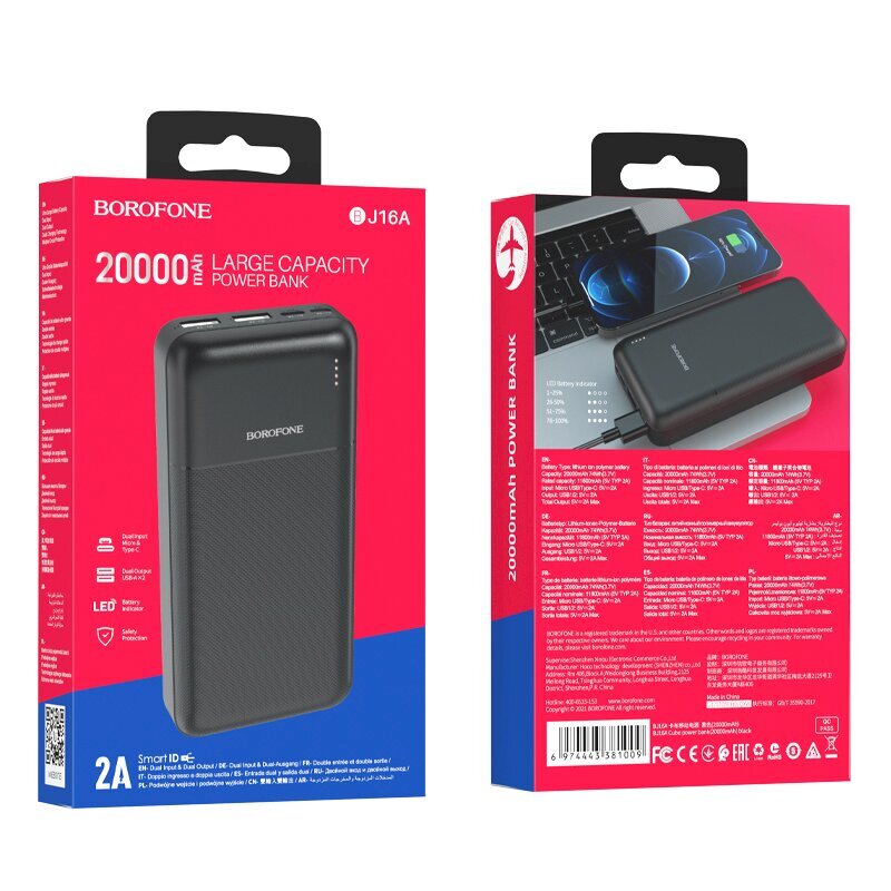 Borofone BJ16A 2xUSB+Type-C 20000mAh kaina ir informacija | Atsarginiai maitinimo šaltiniai (power bank) | pigu.lt