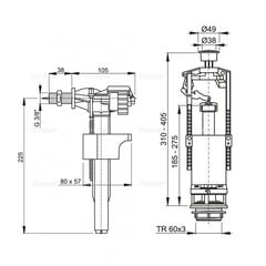 Pripildymo ir nuleidimo komplektas Alcaplast SA2000-3/8", šoninis kaina ir informacija | Priedai unitazams, bidė | pigu.lt