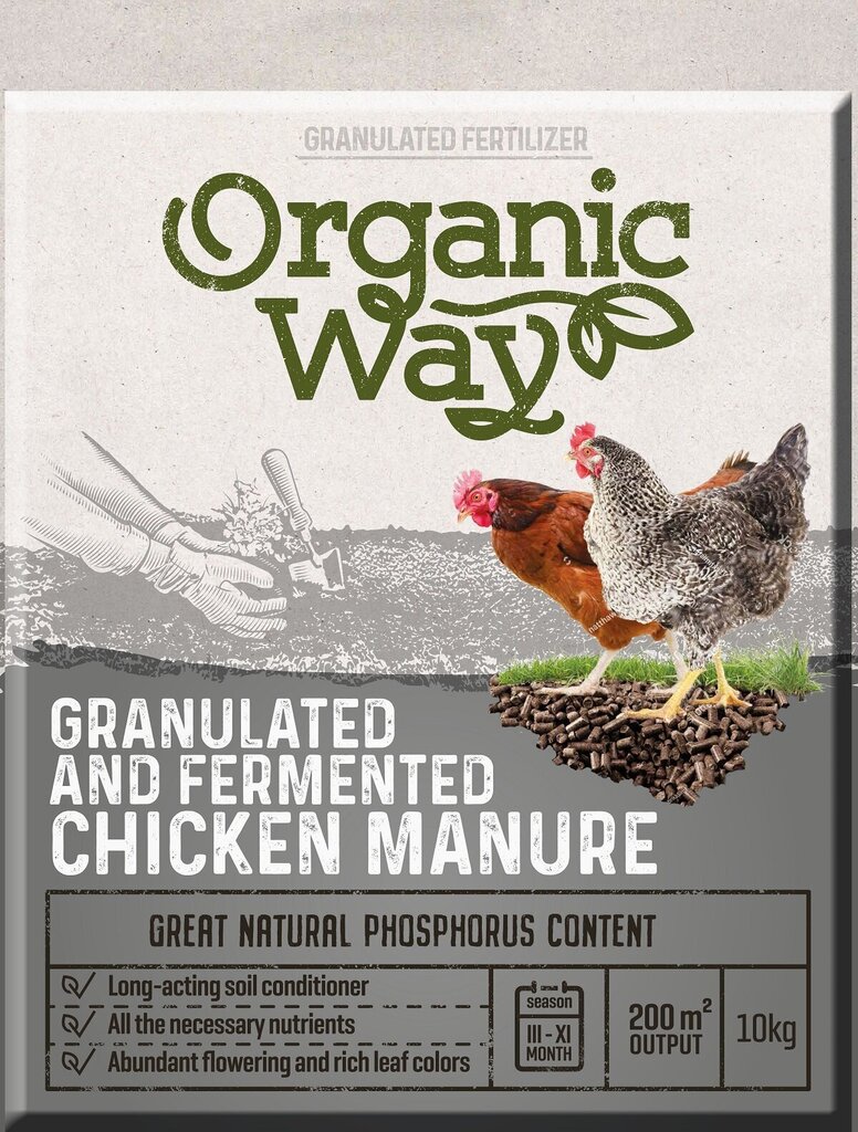 Granuliuotas fermentuotas vištų mėšlas Organic Way 10 kg kaina ir informacija | Birios trąšos | pigu.lt