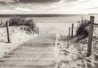 Fototapetas Paplūdimio takelis juoda balta 312x219 kaina ir informacija | Fototapetai | pigu.lt
