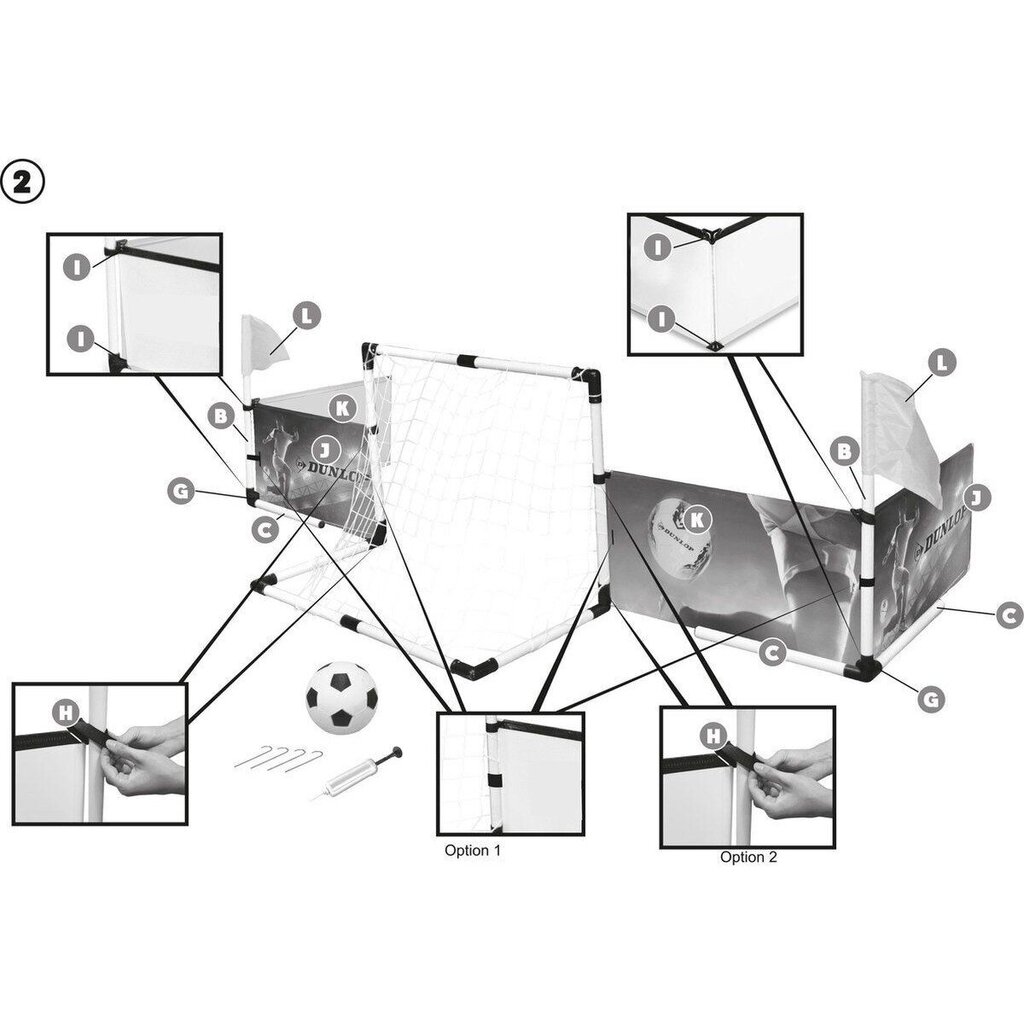 Futbolo vartai ir dalinė aikštelė Dunlop, 230 x 73 x 36 cm kaina ir informacija | Futbolo vartai ir tinklai | pigu.lt