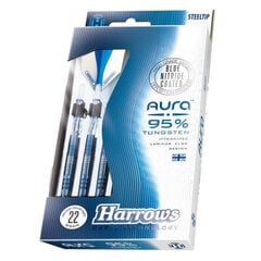 Smiginio strėlytės Harrows Aura Darts 95% Steeltip, 3 vnt., mėlynos, pilkos цена и информация | Дартс | pigu.lt