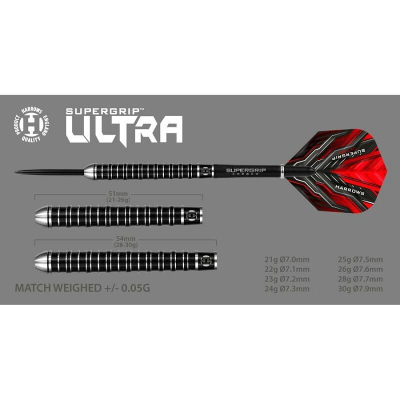 Smiginio strėlytės Harrows Supergrip Ultra 90% Steeltip, 3 vnt., juodos, raudonos kaina ir informacija | Smiginis | pigu.lt