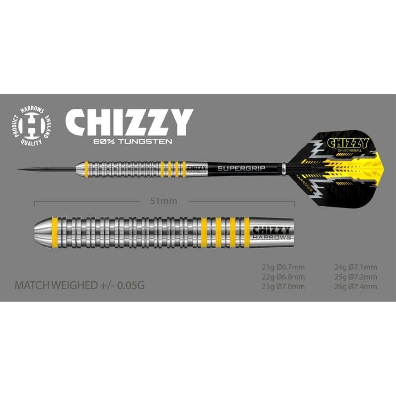 Smiginio strėlytės Harrows Chizzy Darts 80% Steeltip, 3 vnt., juodos, geltonos kaina ir informacija | Smiginis | pigu.lt