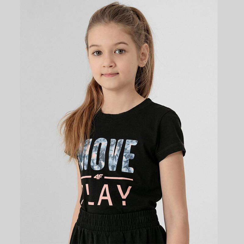 Marškinėliai mergaitei 4F HJL22 JTSD006 20S, juodi kaina ir informacija | Marškinėliai mergaitėms | pigu.lt