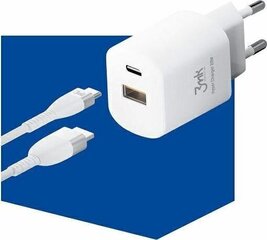 Сетевая зарядка 3MK HyperCharger 20W 1xUSB-C + 1xUSB-A PD/QC, белая цена и информация | Зарядные устройства для телефонов | pigu.lt