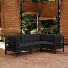 vidaXL Sodo komplektas su pagalvėmis, 4 dalių, juodas, pušies mediena цена и информация | Комплекты уличной мебели | pigu.lt