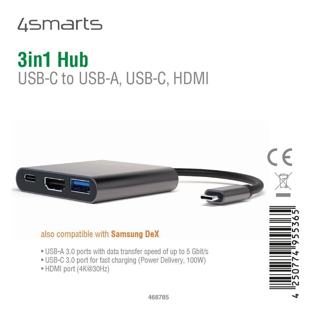 4smarts Multimedia adapteris USB-C to USB / HDMI / USB-C цена и информация | Adapteriai, USB šakotuvai | pigu.lt