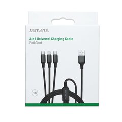 Кабель для зарядки 4smarts Textile Cable 3in1 ForkCord Micro USB/USB-C/Lightning, 1 м, черный цена и информация | Кабели и провода | pigu.lt