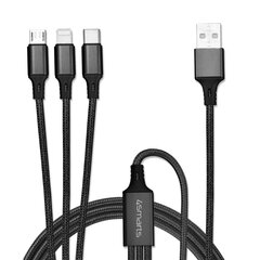 Кабель для зарядки 4smarts Textile Cable 3in1 ForkCord Micro USB/USB-C/Lightning, 1 м, черный цена и информация | Кабели и провода | pigu.lt