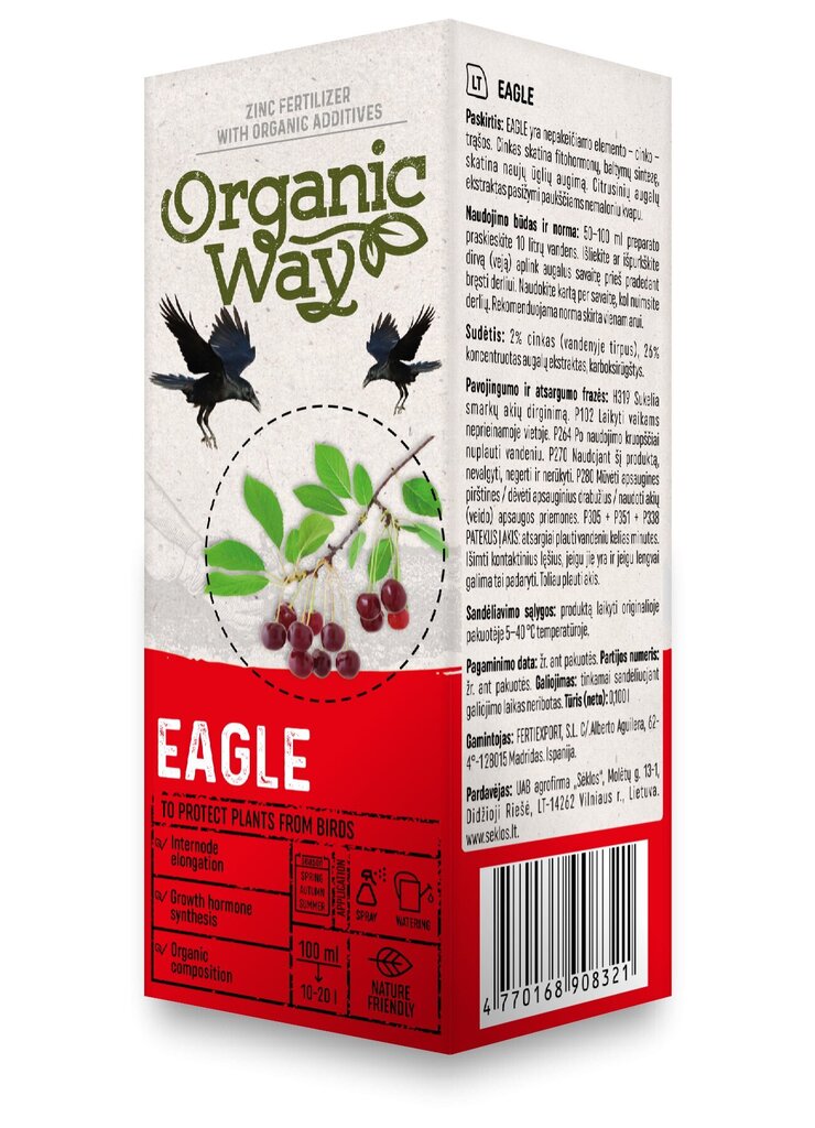 Cinko trąšos su priedu išvengti paukščių sode Organic Way Eagle, 100 ml kaina ir informacija | Skystos trąšos | pigu.lt