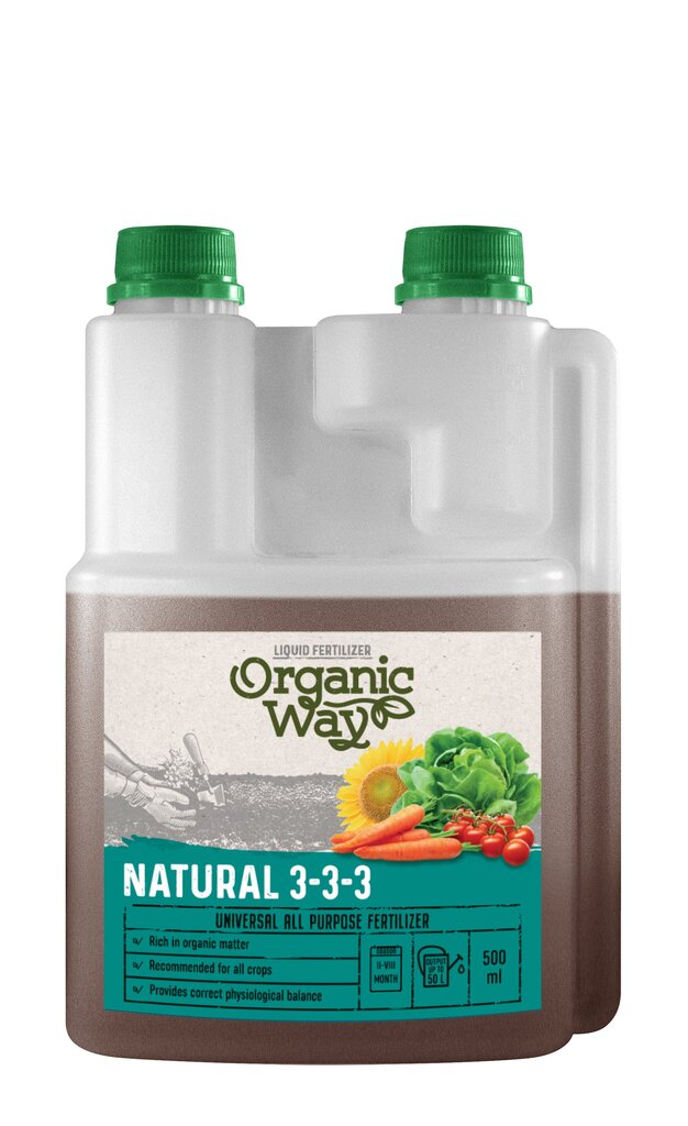 Skystos organinės mineralinės trąšos Organic Way Natural 3-3-3, 0,5 l kaina ir informacija | Skystos trąšos | pigu.lt