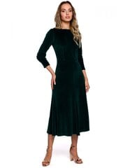 Велюровое платье миди с оборками рукава 3/4 - M557, зеленое цена и информация | Платья | pigu.lt
