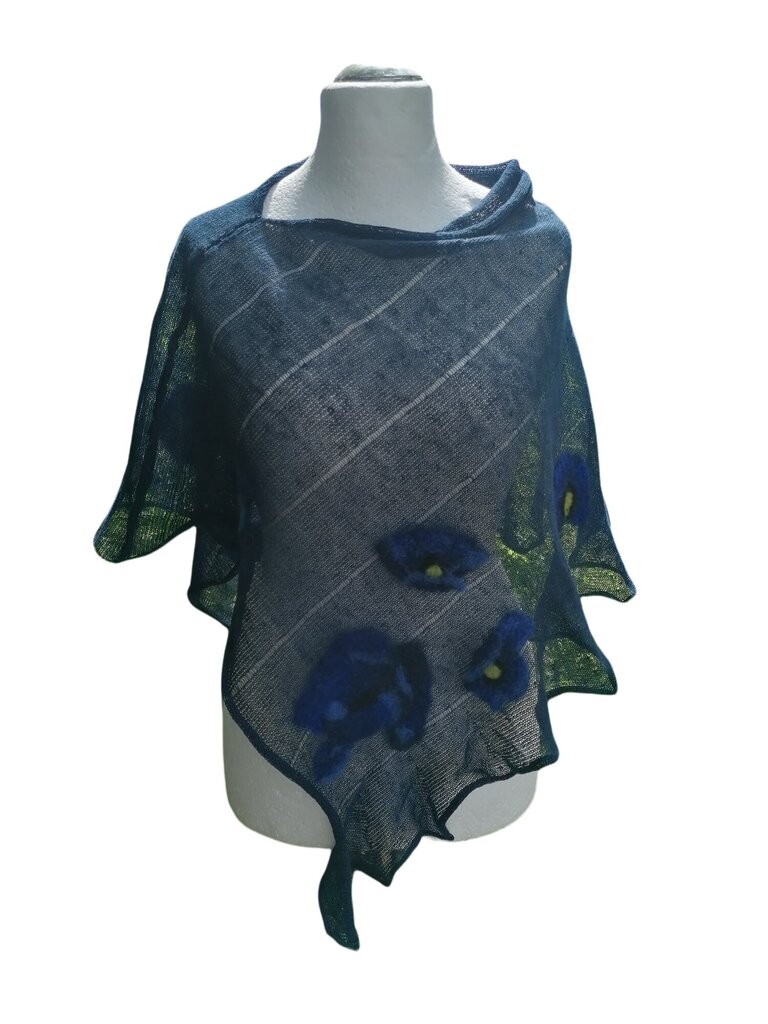 Elegantiškas lininis apsiaustas su dekoratyviniais veltiniais kaina ir informacija | Megztiniai moterims | pigu.lt