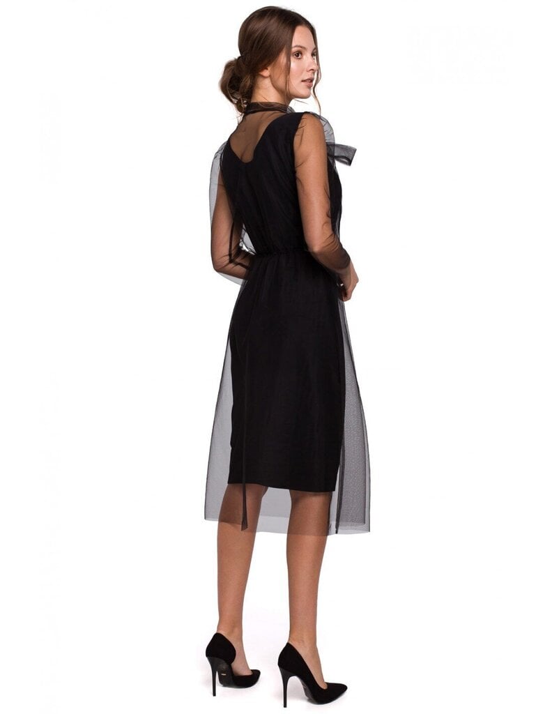 K039 Tiulio suknelė moterims kaklu, juoda kaina ir informacija | Suknelės | pigu.lt