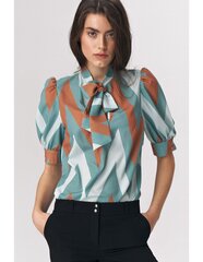 Бирюзовая блуза B111, с зигзагообразной завязкой на вырезе цена и информация | Женские блузки, рубашки | pigu.lt