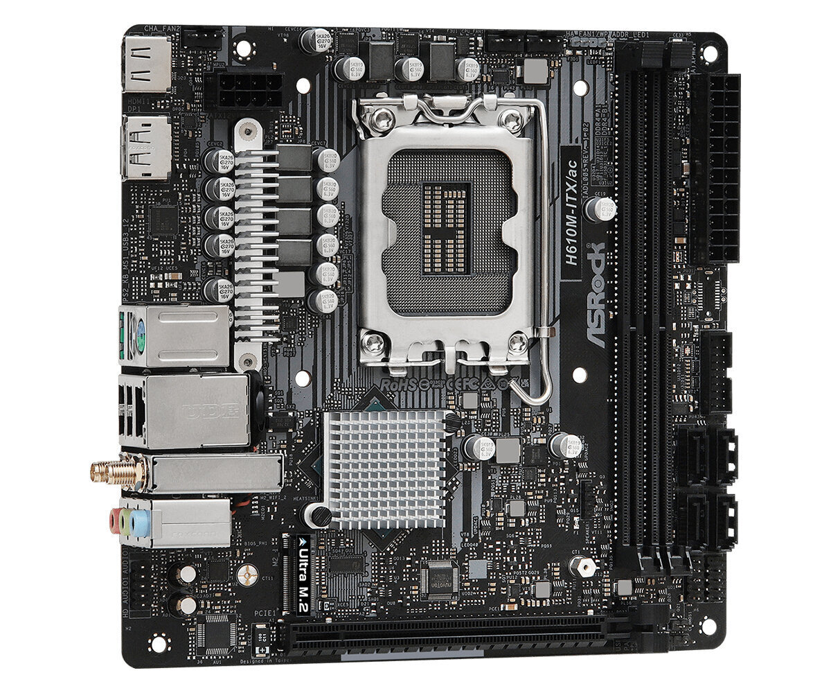 Asrock H610M-ITX/ac Intel H610 LGA 1700 Micro ITX kaina ir informacija | Pagrindinės plokštės | pigu.lt