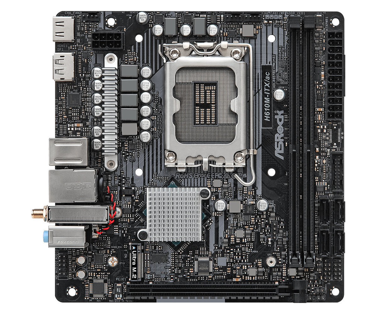 Asrock H610M-ITX/ac Intel H610 LGA 1700 Micro ITX kaina ir informacija | Pagrindinės plokštės | pigu.lt